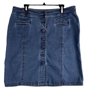 Westbound Button Front Denim Skirt Women 18 Blue Stretch Knee Length